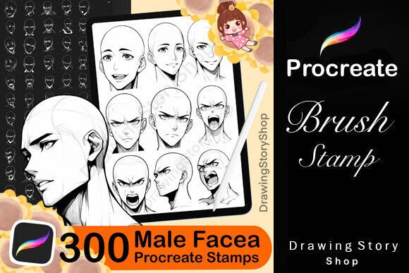 Download 300 Procreate Male Faces Brushes. - Brushes Collection