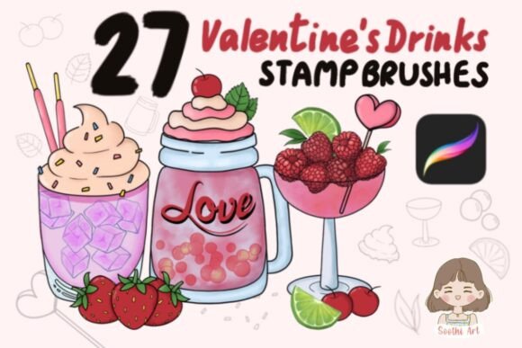Download 27 Valentine's Drinks Stamp Brushes - Brushes Collection