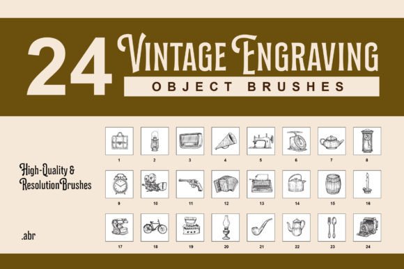 Download 24 Vintage Engraving Object Brushes - Brushes Collection