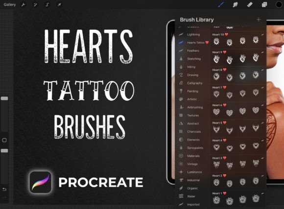 Download 22 Heart Tattoo Brushes - Procreate - Brushes Collection