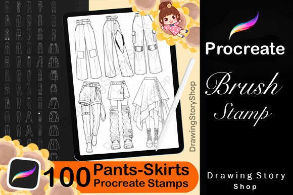 Download 100 Procreate Women Pants Stamp Brushes - Brushes Collection
