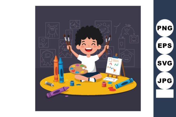Download Child Painting with Brushes and Crayons - Brushes Collection
