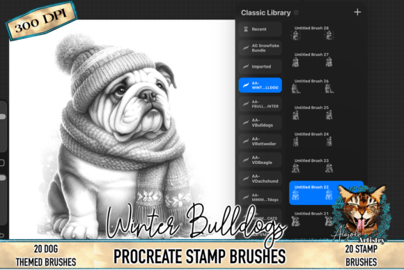 Download Winter Bulldog Procreate Stamp Brushes - Brushes Collection