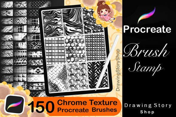 Download 150 Procreate Chrome Texture Brushes - Texture brush Collection