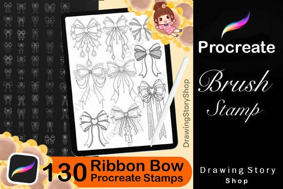 Download 130 Ribbon Bow Outline Stamps Brushes - Brushes Collection