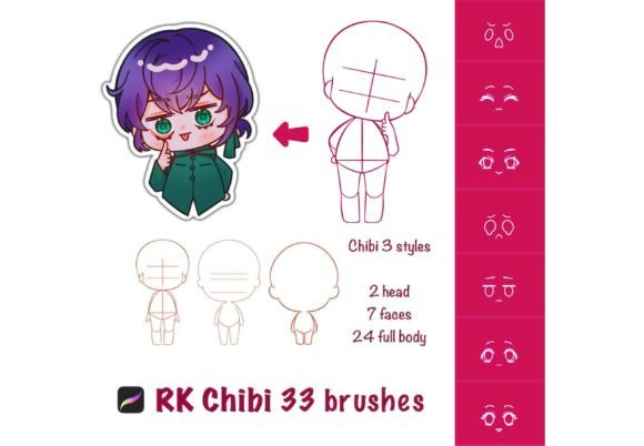 Download Cute Chibi Stamp Brushes for Procreate - Brushes Collection